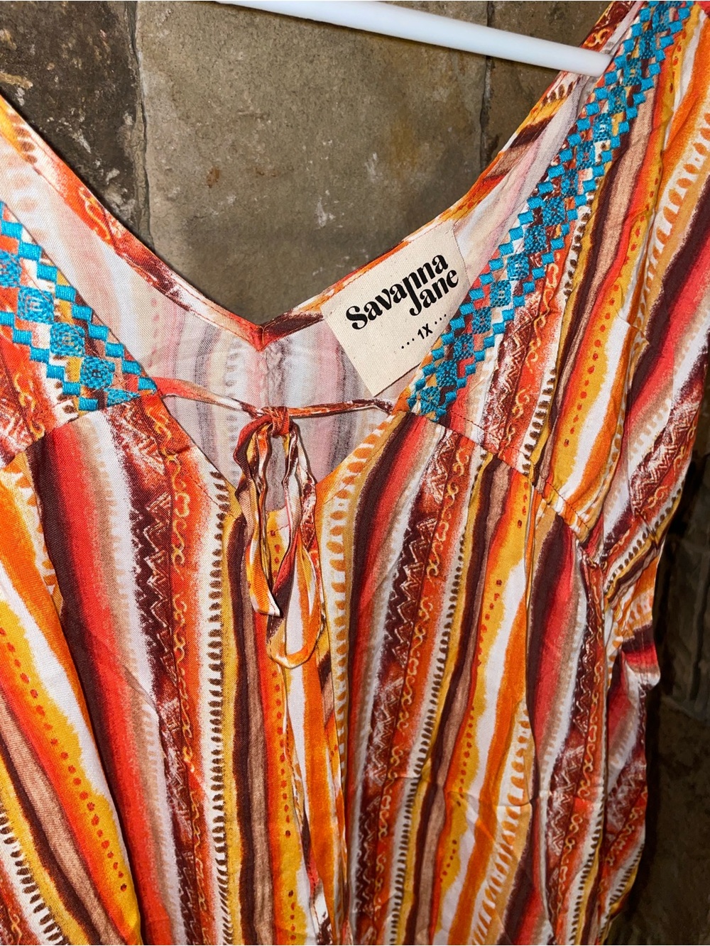 Savanna Jane Boho Striped V-Neck Blouse - Picture 3 of 8